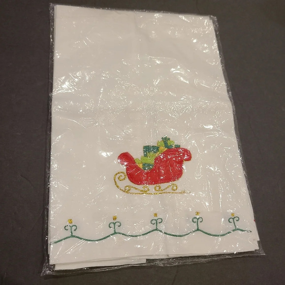1995 Lillian Vernon set of 2 appliqued Xmas guest towels - Picture 1 of 8